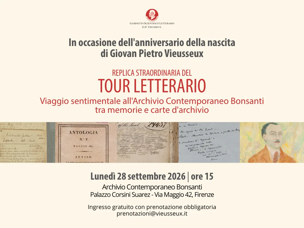 In occasione dell'anniversario della nascita di Giovan Pietro Vieusseux REPLICA STRAORDINARIA DEL TOUR LETTERARIO